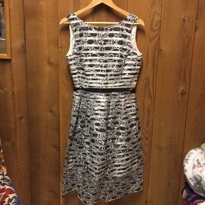 Chiffon black and white striped midi dress.